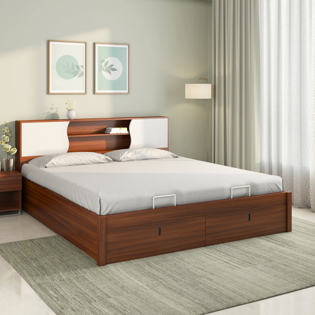 Nilkamal Malcom Premier Engineerd Wood Bed With Hydraulic Storage (Walnut) - 01