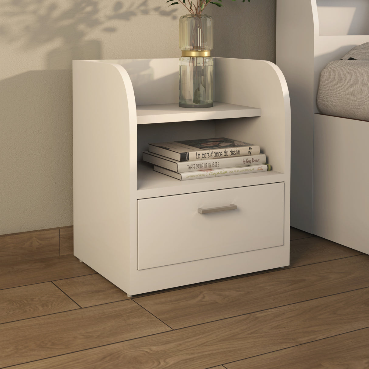 Nilkamal Max Engineered Wood Nightstand Frosty White