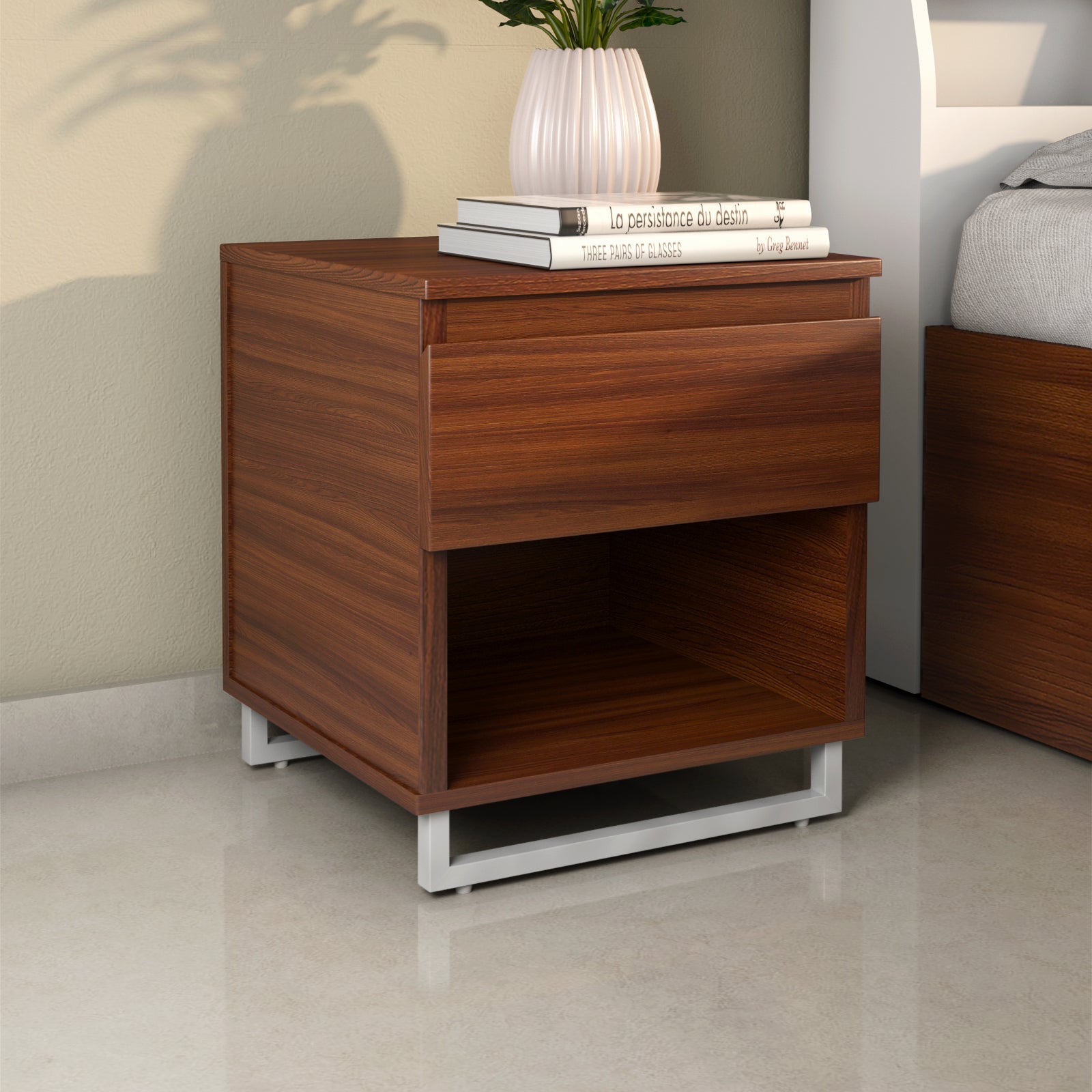 Buy Meta Engineered Wood Nightstand (Classic Walnut) Online in
