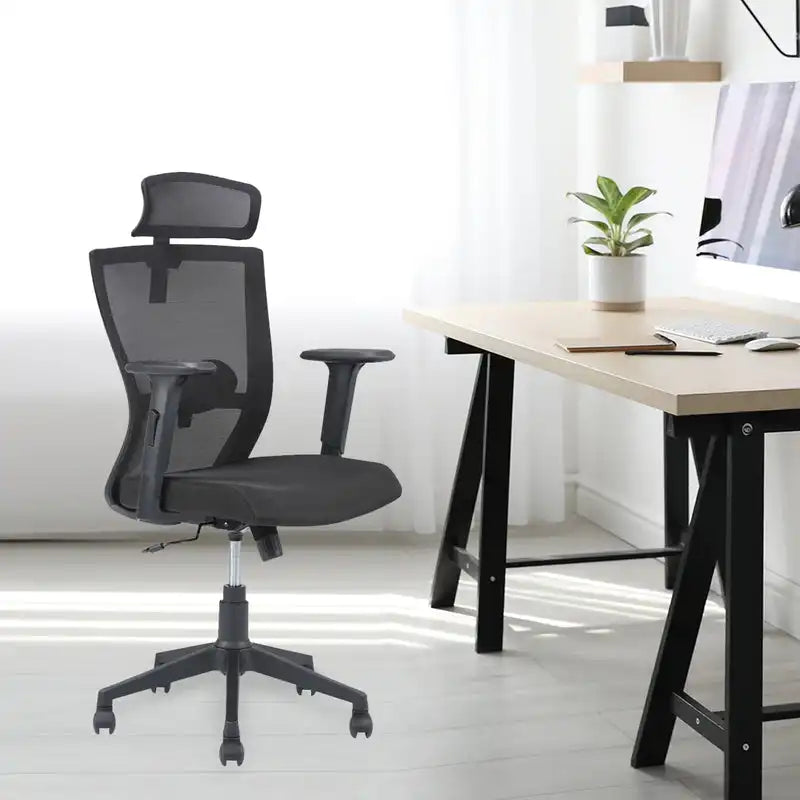 Hexon High Back Mesh Office Chair with Adjustable Arm (Black)