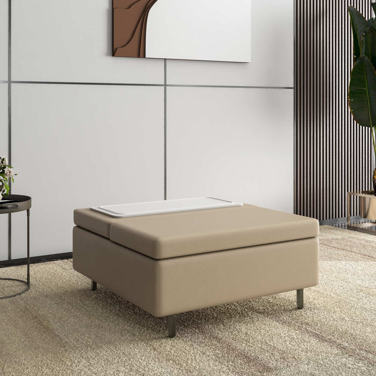 Infnia Leatherette Reversible Ottoman- Beige