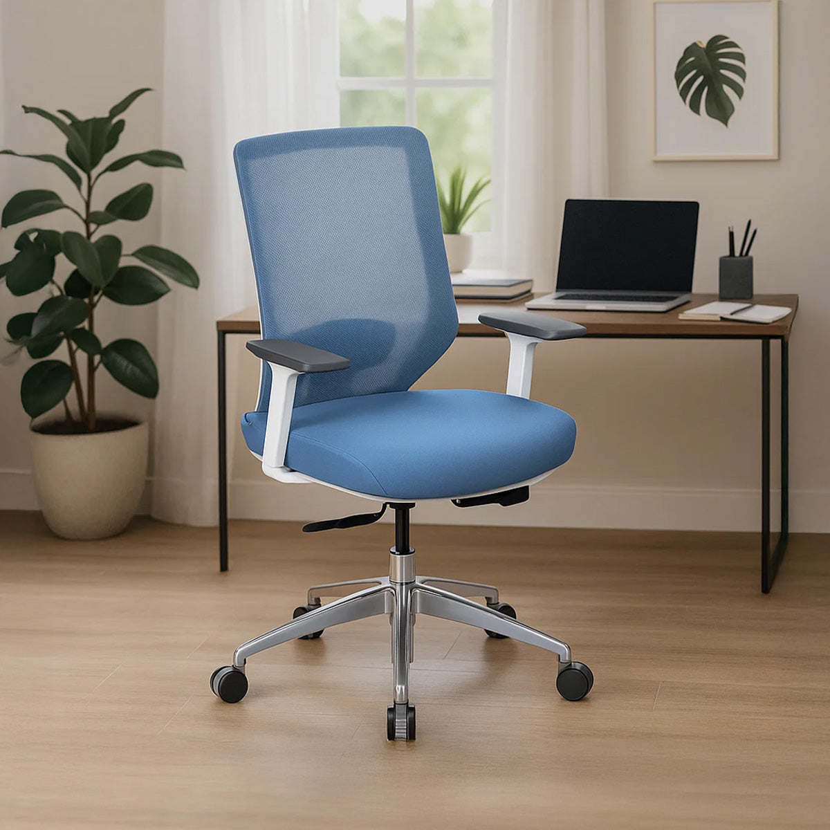 Poise Pro Mid Back Mesh Chair- White and Blue