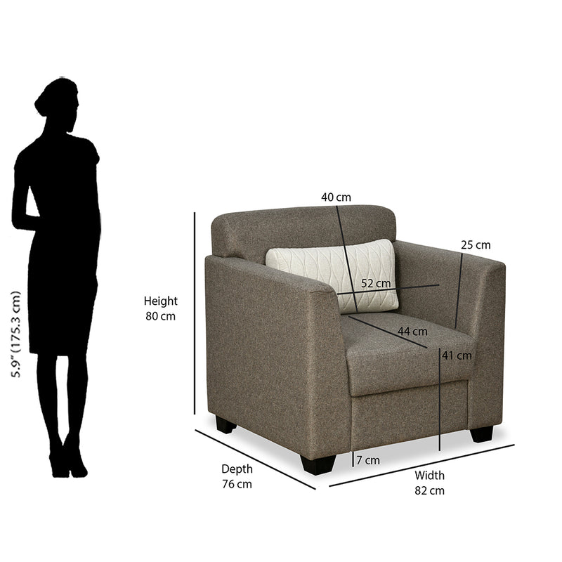 Svelte Plus 1 Seater Fabric Sofa with Cushion- Dark Brown