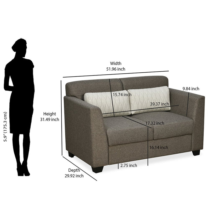 Svelte Plus 2 Seater Fabric Sofa with Cushion- Dark Brown