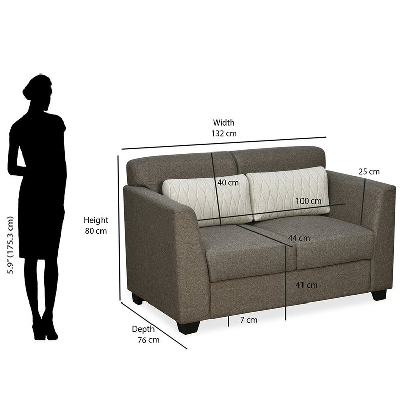 Svelte Plus 2 Seater Fabric Sofa with Cushion- Dark Brown