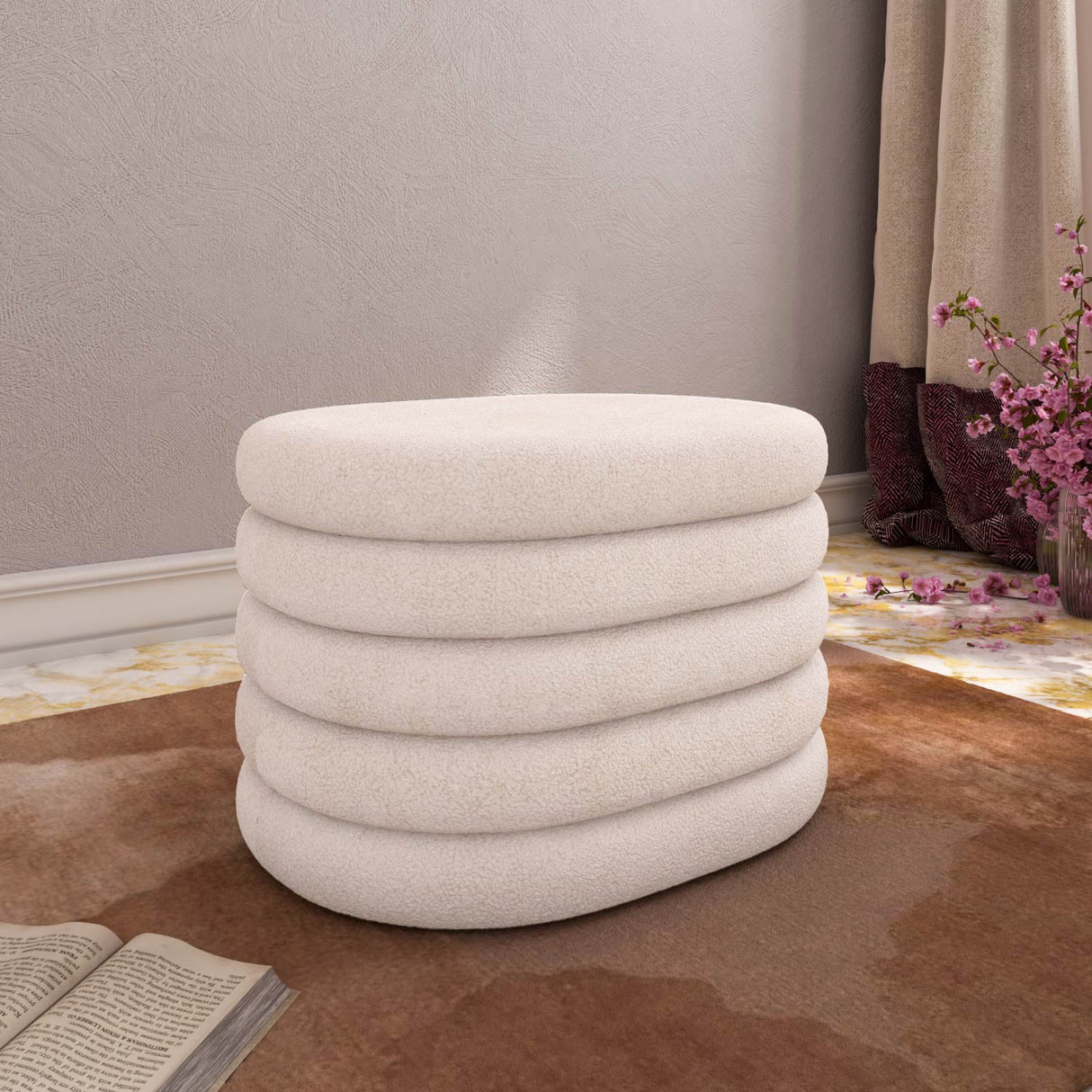 Muffin Ottoman with Storage Small- Beige