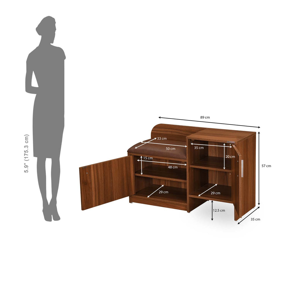 Magnus 2 Door Shoe Cabinet with Small Storage Tower- Lyon Walnut