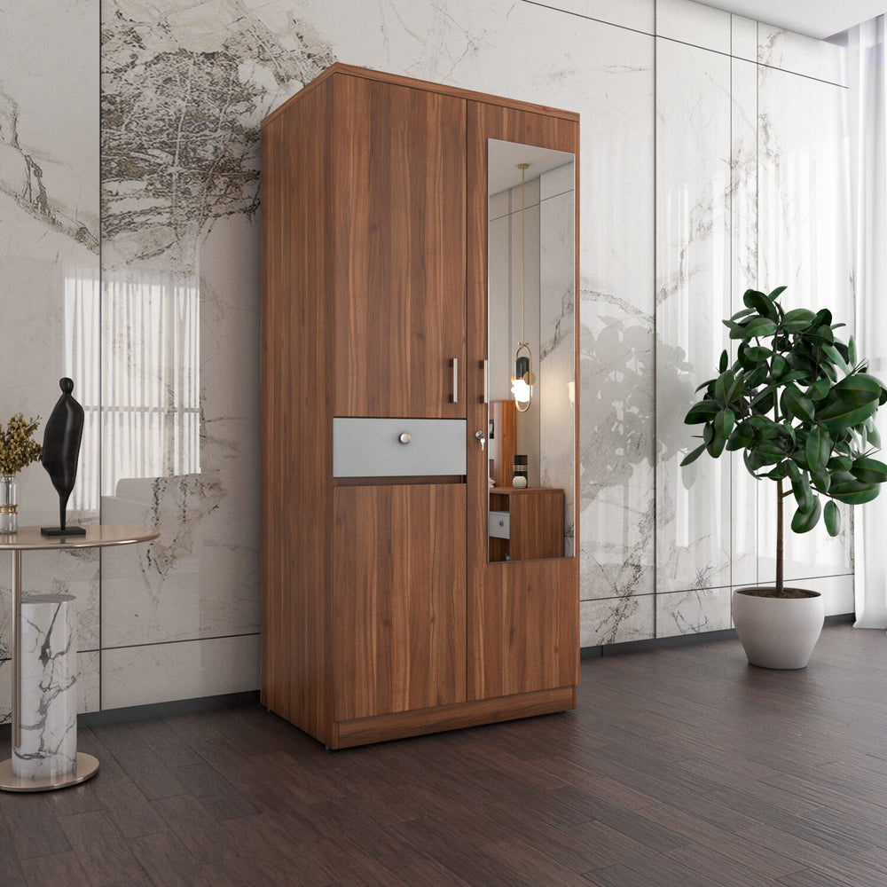 Magnus 2 Door Engineered Wood Wardrobe (Lyon Walnut)