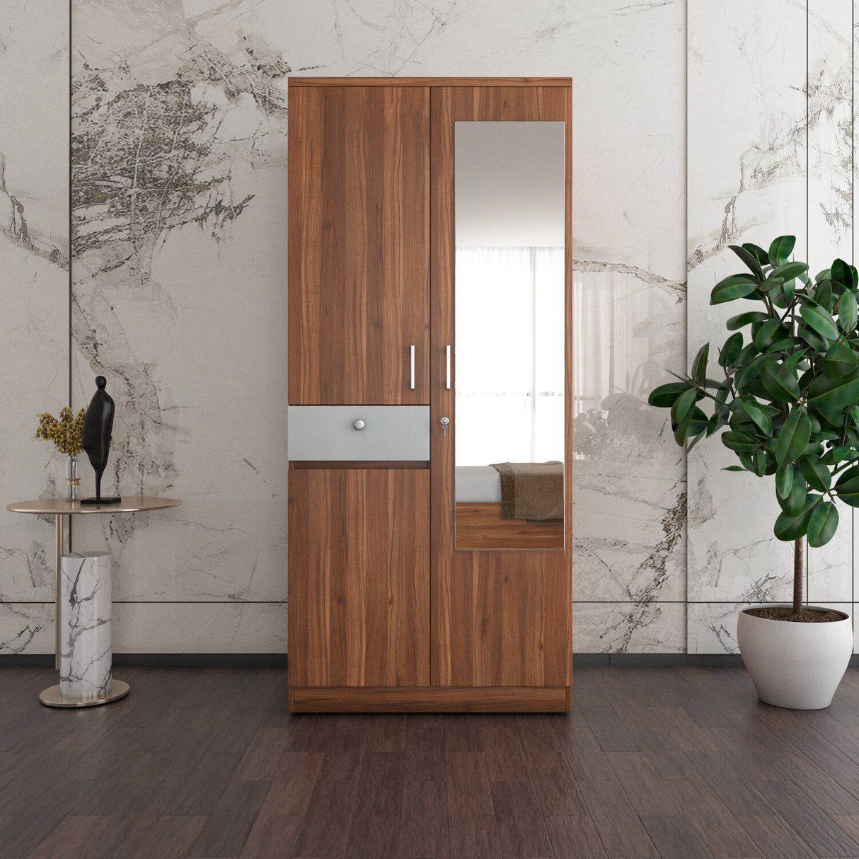 Magnus 2 Door Engineered Wood Wardrobe (Lyon Walnut)