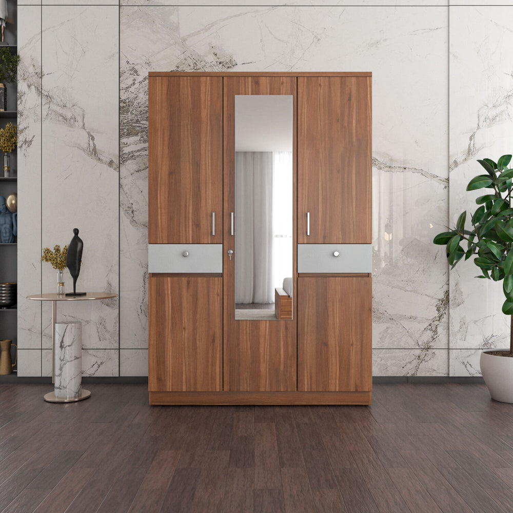 Magnus 3 Door Engineered Wood Wardrobe (Lyon Walnut)