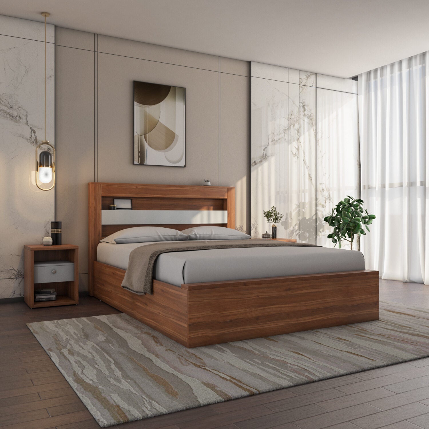 Buy Magnus King Bed with Box Storage (Lyon Walnut) Online
