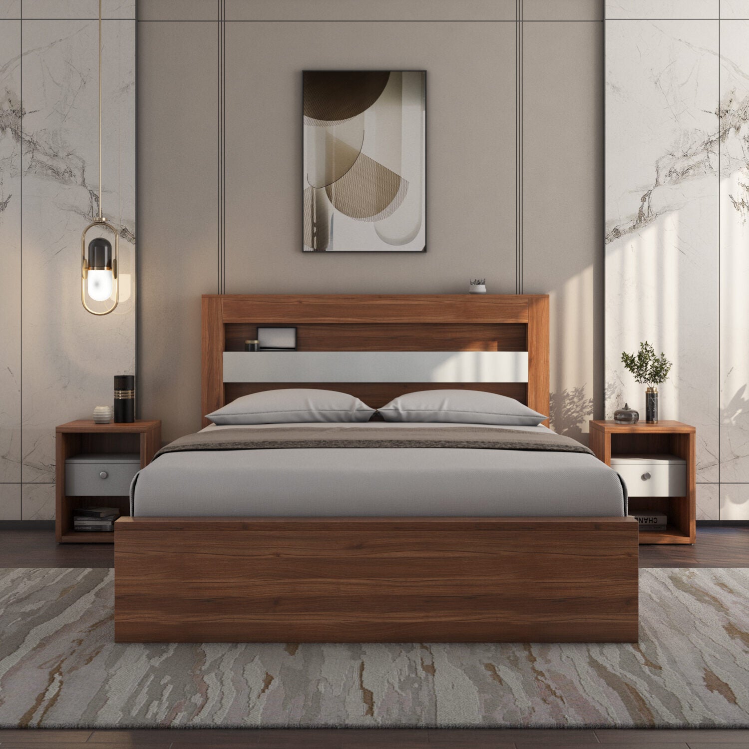 Magnus Queen Bed with Box Storage(Lyon Walnut)