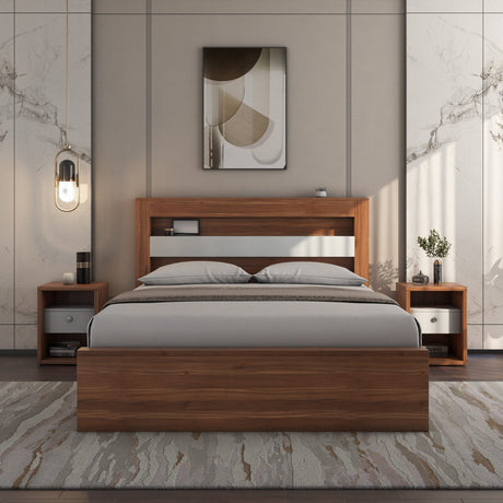 Magnus King Bed with Box Storage(Lyon Walnut)