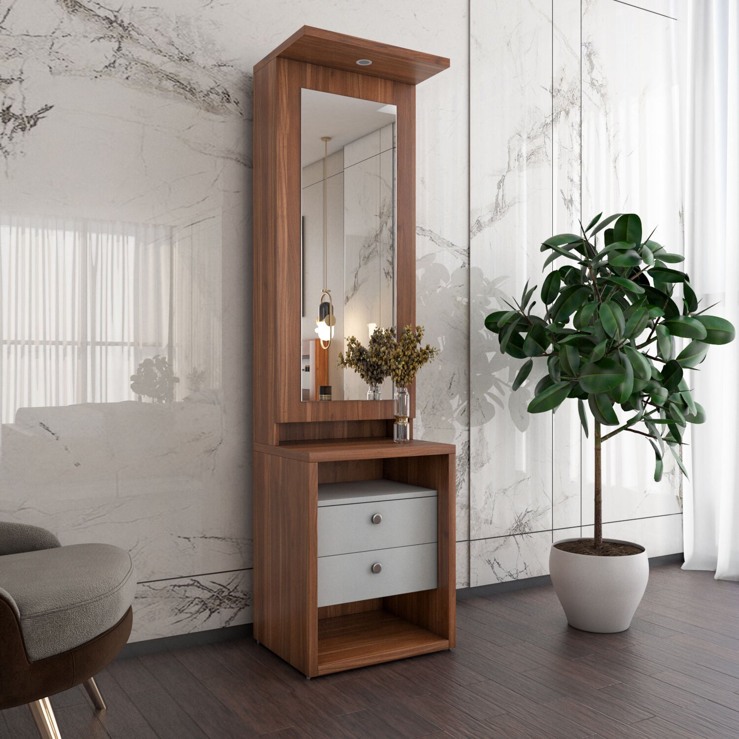 Magnus Dresser with Mirrior and LED Light(Lyon Walnut)