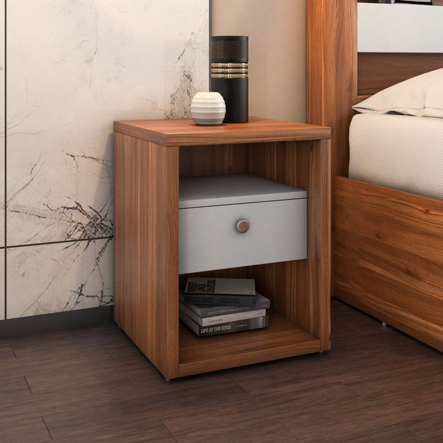 Buy Magnus Engineered Wood Night Stand (Lyon Walnut) Online