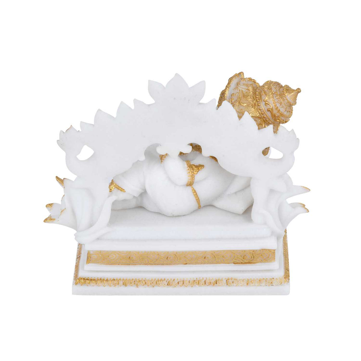 Vandanam Decorative Resting Ganesha with Modak Showpiece- White & Gold
