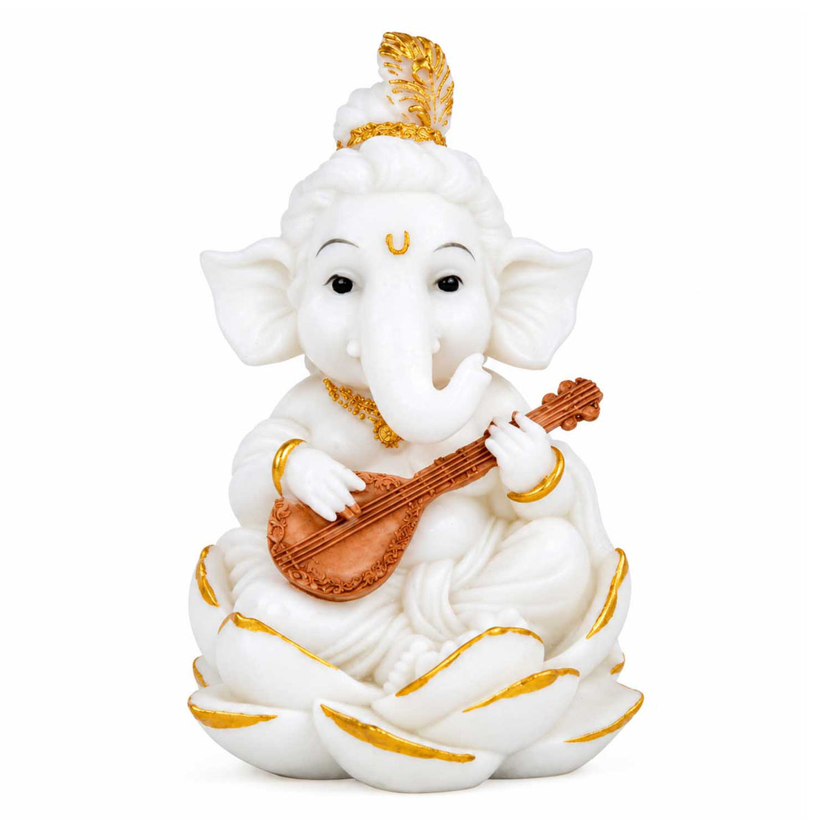 Vandanam Decorative Ganesha Veena Showpiece- White & Gold