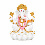 Vandanam Decorative Ganesha on Lotus Showpiece- White & Gold