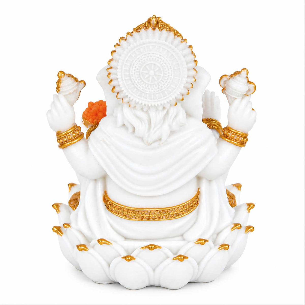 Vandanam Decorative Ganesha on Lotus Showpiece- White & Gold