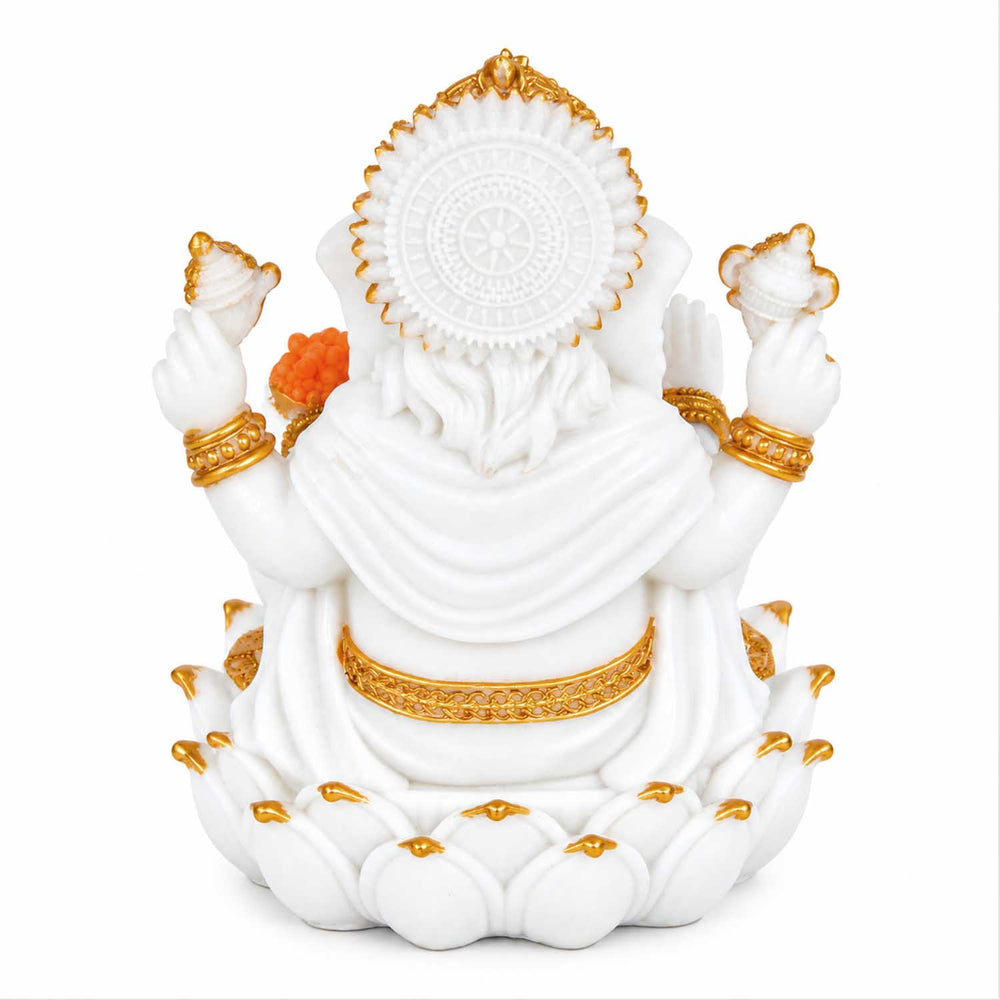 Vandanam Decorative Ganesha on Lotus Showpiece- White & Gold
