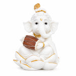 Vandanam Decorative Ganesha with Dhol Showpiece- White & Gold