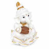 Vandanam Decorative Ganesha with Dhol Showpiece- White & Gold