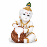 Vandanam Decorative Baby Krishna with Matki Showpiece- White & Gold