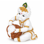 Vandanam Decorative Baby Krishna with Matki Showpiece- White & Gold