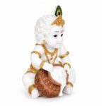 Vandanam Decorative Baby Krishna with Matki Showpiece- White & Gold