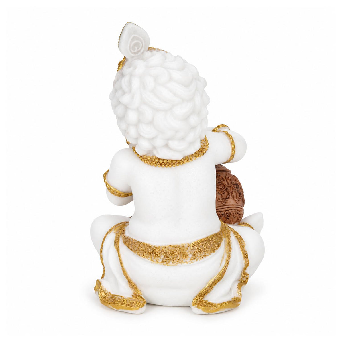 Vandanam Decorative Baby Krishna with Matki Showpiece- White & Gold