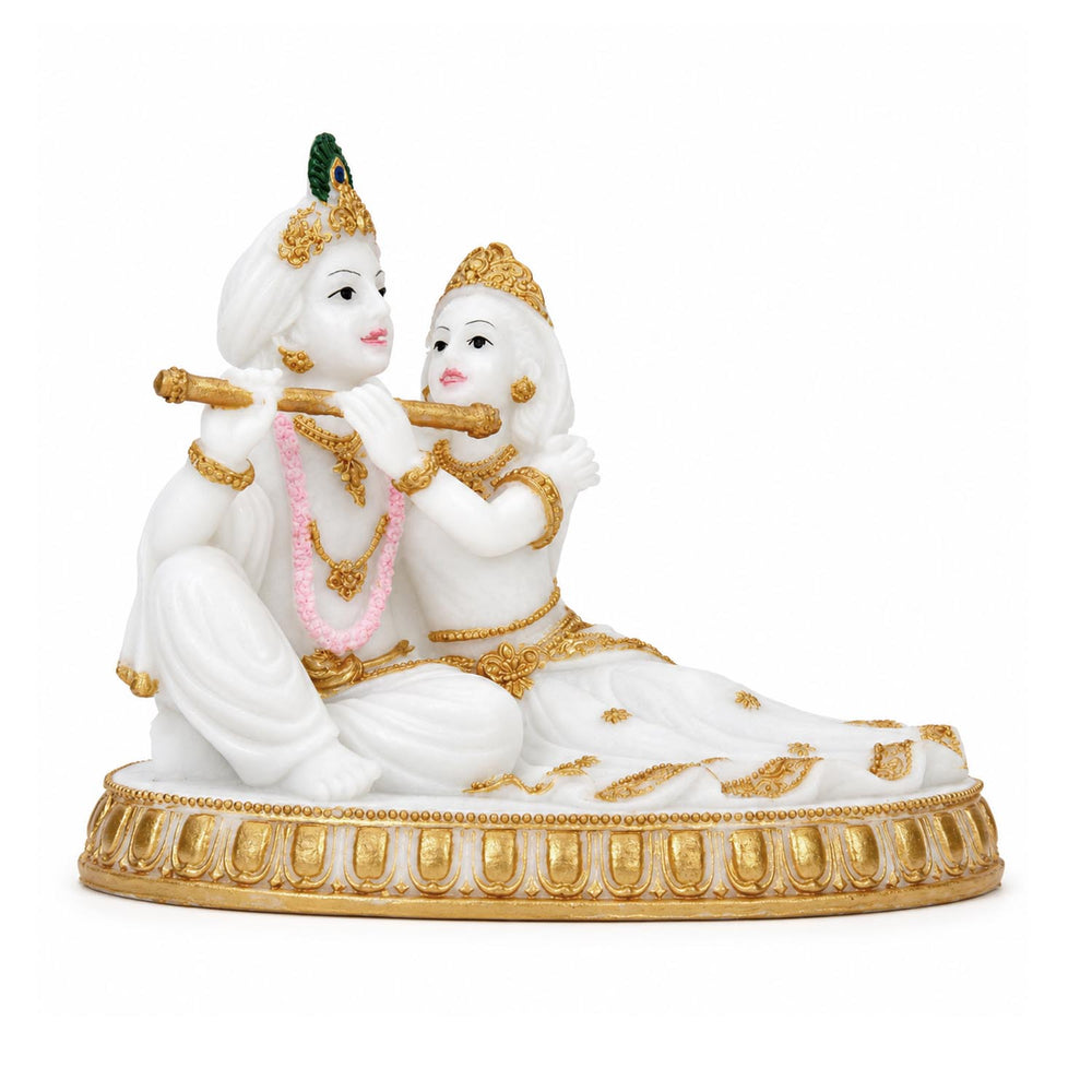 Vandanam Decorative Radha Krishna Showpiece- White & Gold