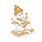Vandanam Decorative Sitting Ganesha with Modak Showpiece- White & Gold