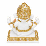 Vandanam Decorative Sitting Ganesha with Modak Showpiece- White & Gold