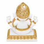 Vandanam Decorative Sitting Ganesha with Modak Showpiece- White & Gold