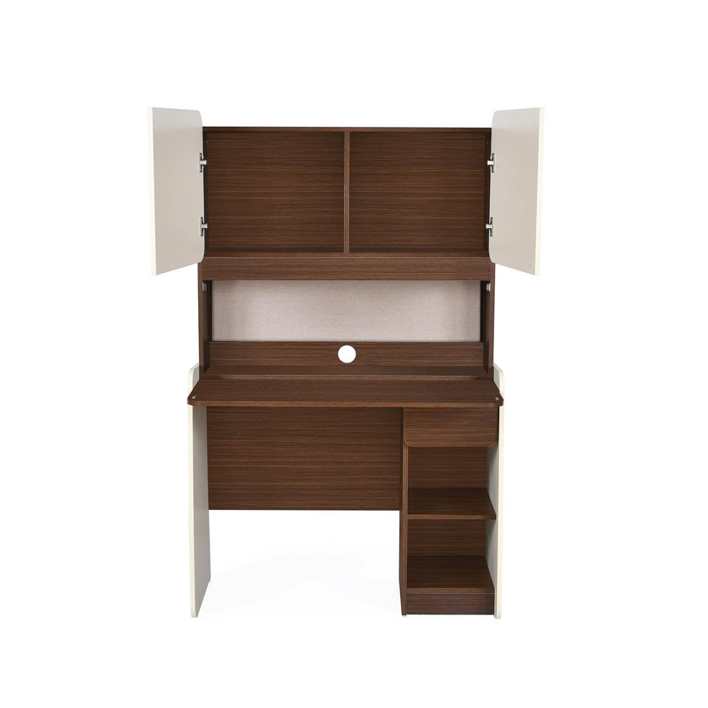 Sliven Computer Table with Hutch- Legno Oak Dark & Ivory