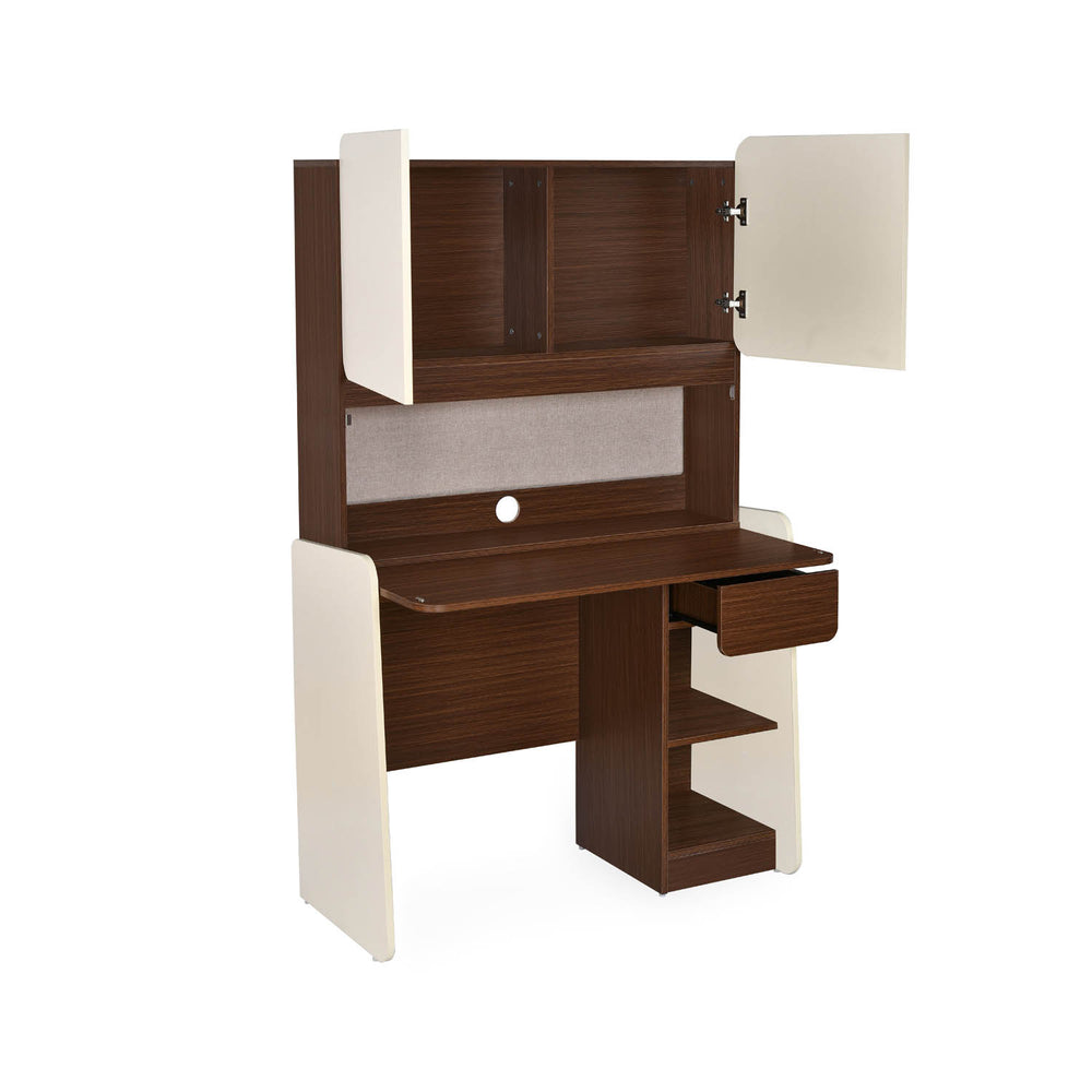 Sliven Computer Table with Hutch- Legno Oak Dark & Ivory