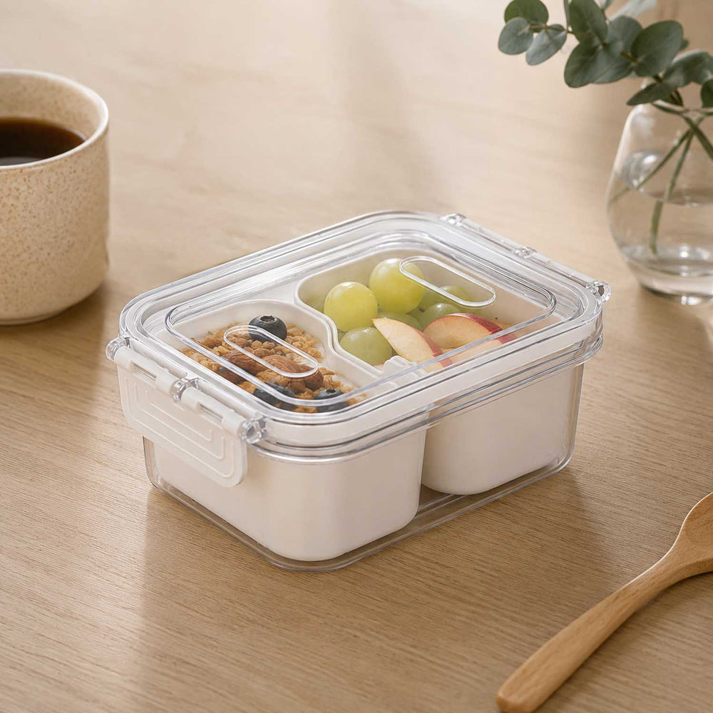 Rectangular 2 Compartment Storage Cannister- Cream