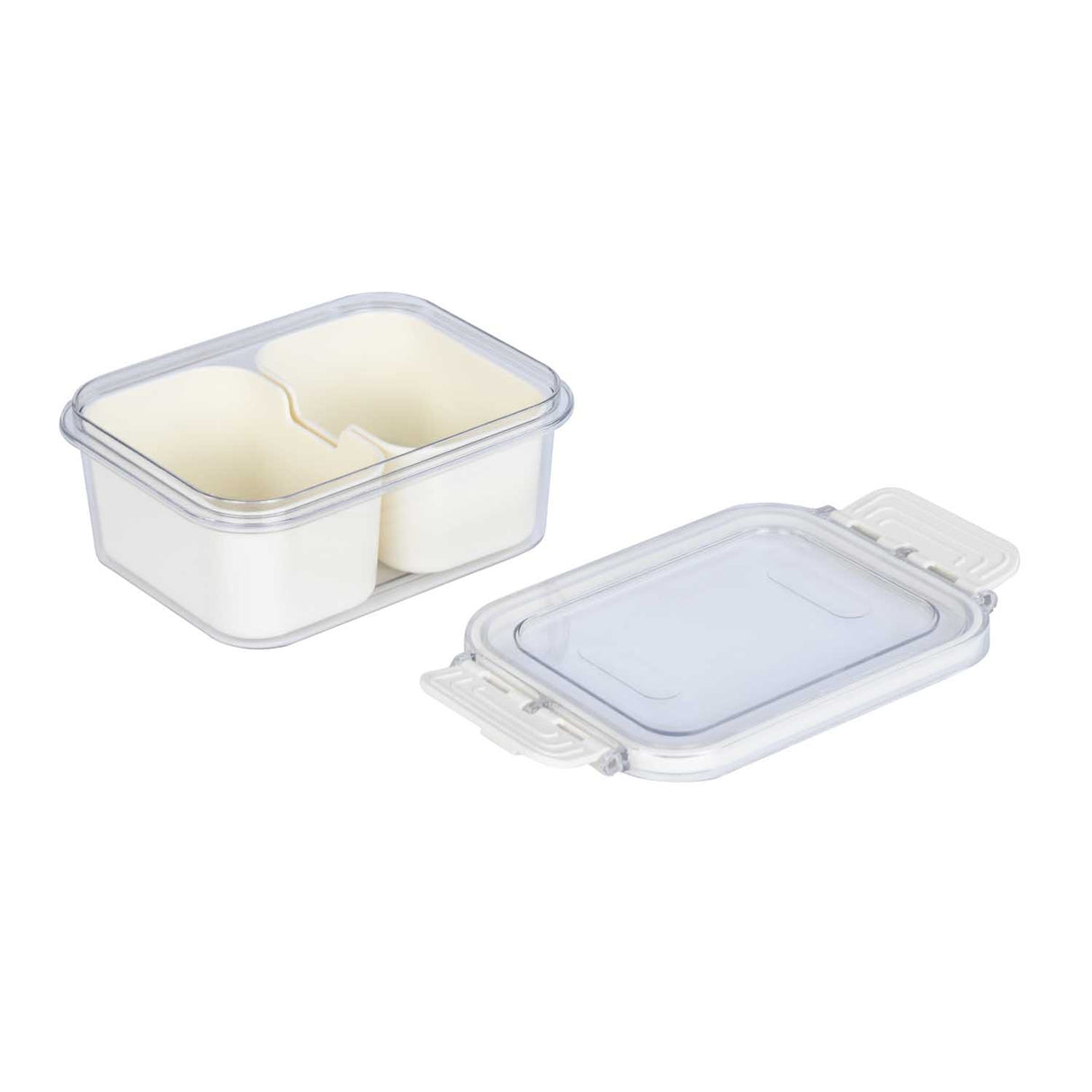Rectangular 2 Compartment Storage Cannister- Cream