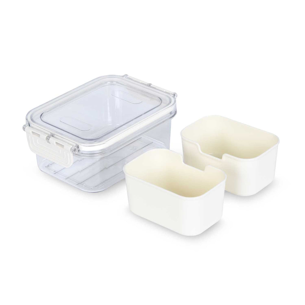 Rectangular 2 Compartment Storage Cannister- Cream