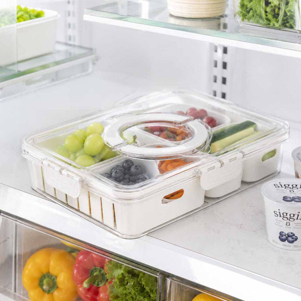Rectangular 3 Compartment Storage Cannister with Handle- Cream
