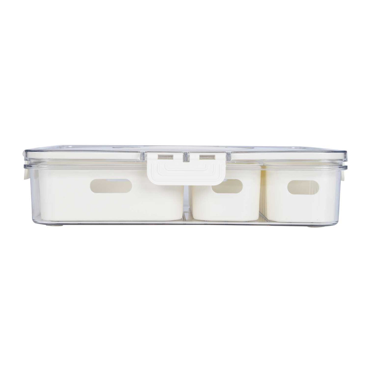 Rectangular 3 Compartment Storage Cannister with Handle- Cream
