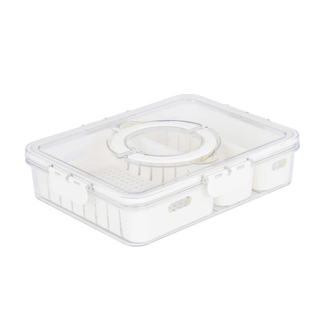 Rectangular 3 Compartment Storage Cannister with Handle- Cream