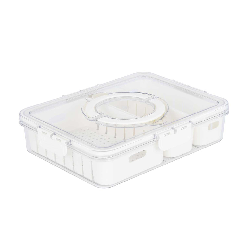 Rectangular 3 Compartment Storage Cannister with Handle- Cream