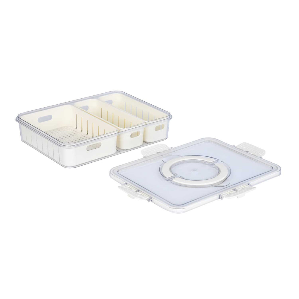Rectangular 3 Compartment Storage Cannister with Handle- Cream