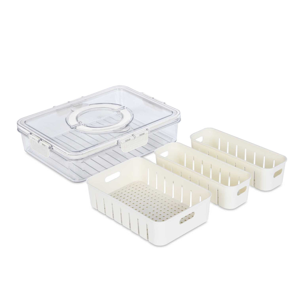 Rectangular 3 Compartment Storage Cannister with Handle- Cream