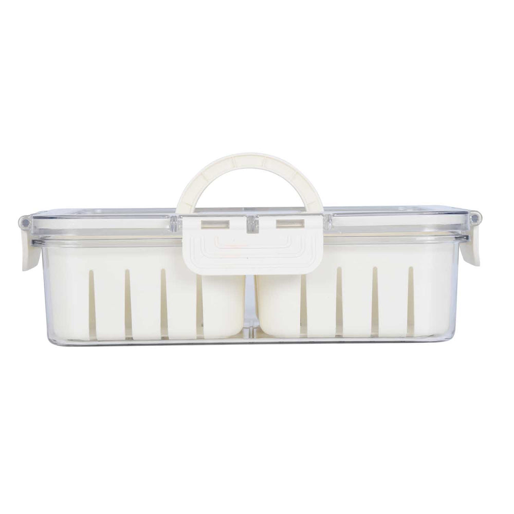 Multipurpose 4 Compartment Storage Cannister with Lid and Handle- Cream