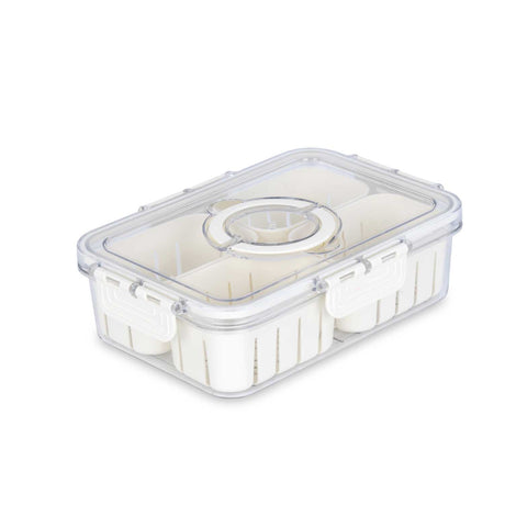 Multipurpose 4 Compartment Storage Cannister with Lid and Handle- Cream