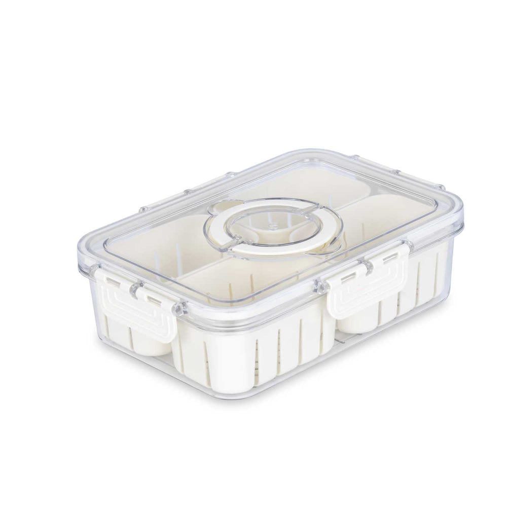 Multipurpose 4 Compartment Storage Cannister with Lid and Handle- Cream
