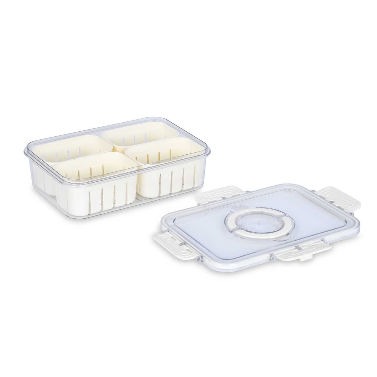 Multipurpose 4 Compartment Storage Cannister with Lid and Handle- Cream