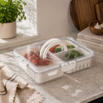 Rectangular 3 Compartment Storage Cannister with Handle-Cream